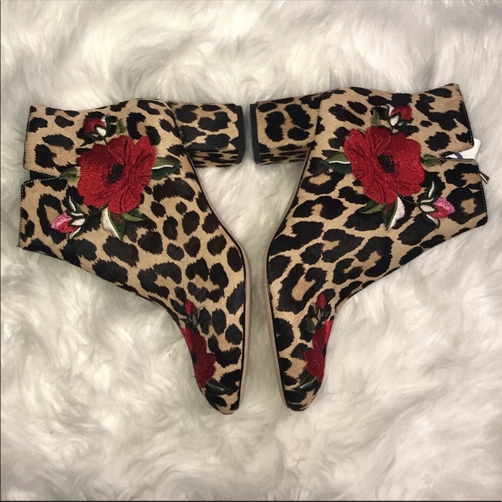 Kate Spade Floral Leopard Cow Hair Ankle Boots NEW - Picture 5 of 7